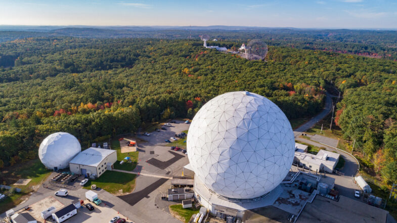 Haystack 37-meter radome and campus from the air