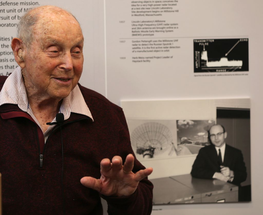 Founder Herb Weiss speaking at the unveiling of the Haystack historical exhibit (credit: Globe/David L. Ryan)